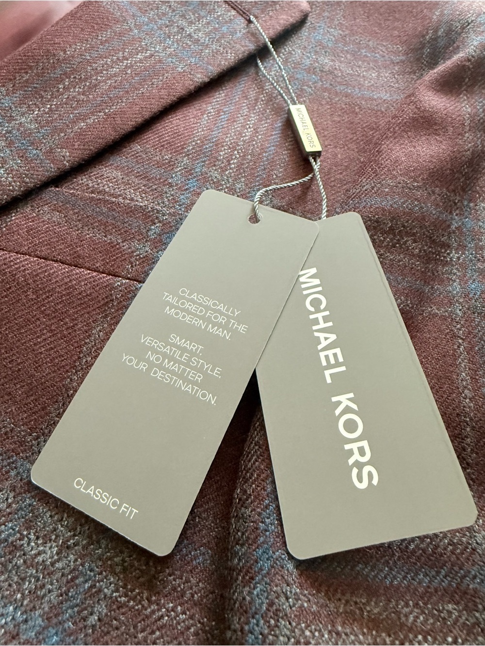 Michael Kors Men's Classic Fit Plaid Sport Coat in Brick/Blue - Picture 2 of 10